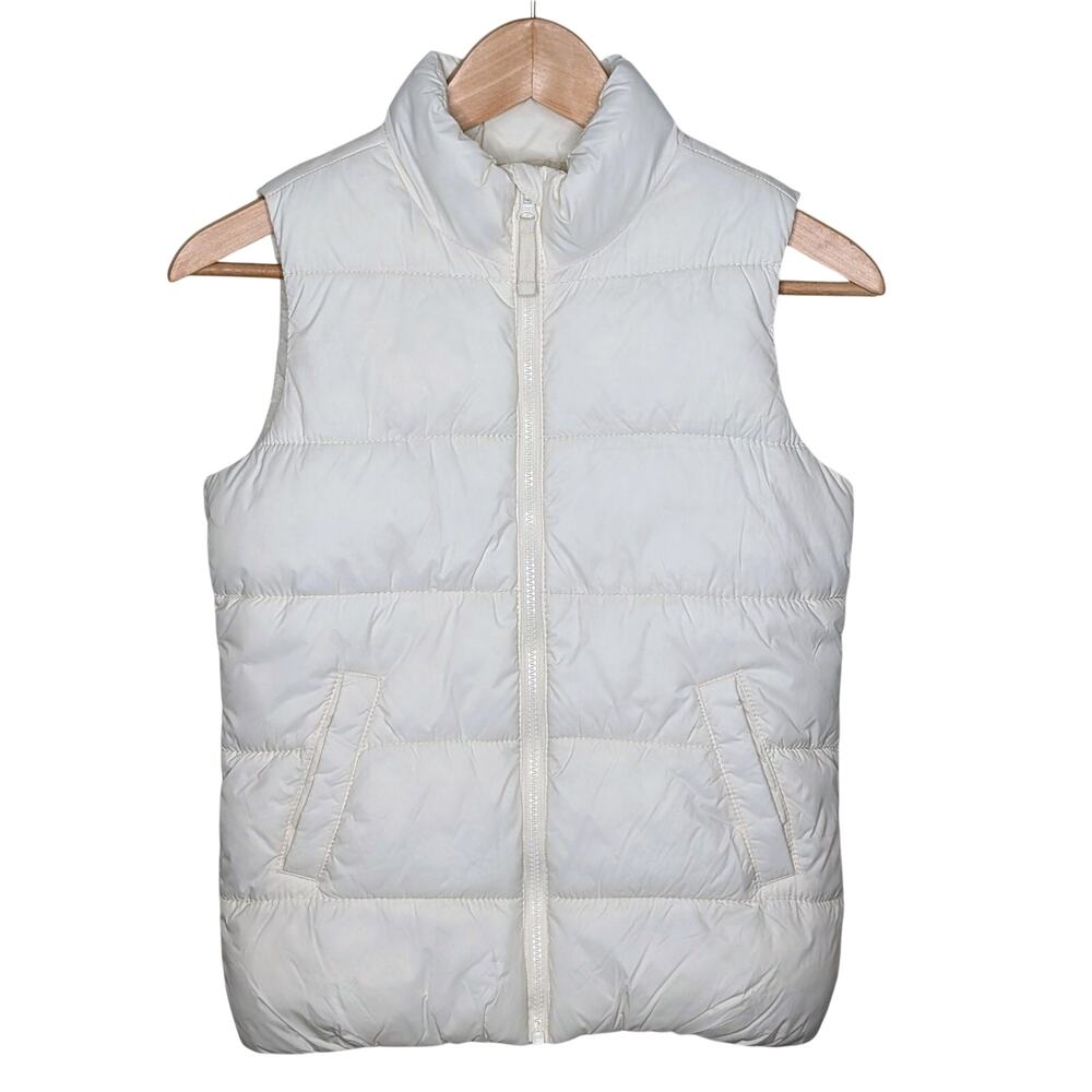 Old Navy Frost Free Puffer Vest Girls Large Cream Full Zip Classic Preppy Cozy